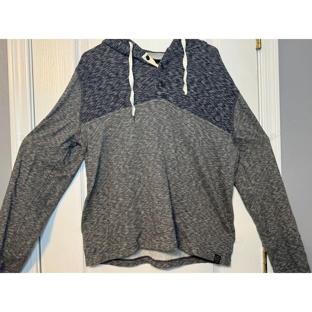 Lucky Brand Mens Blue Gray Colorblock Henley Hoodie Sweatshirt Size L